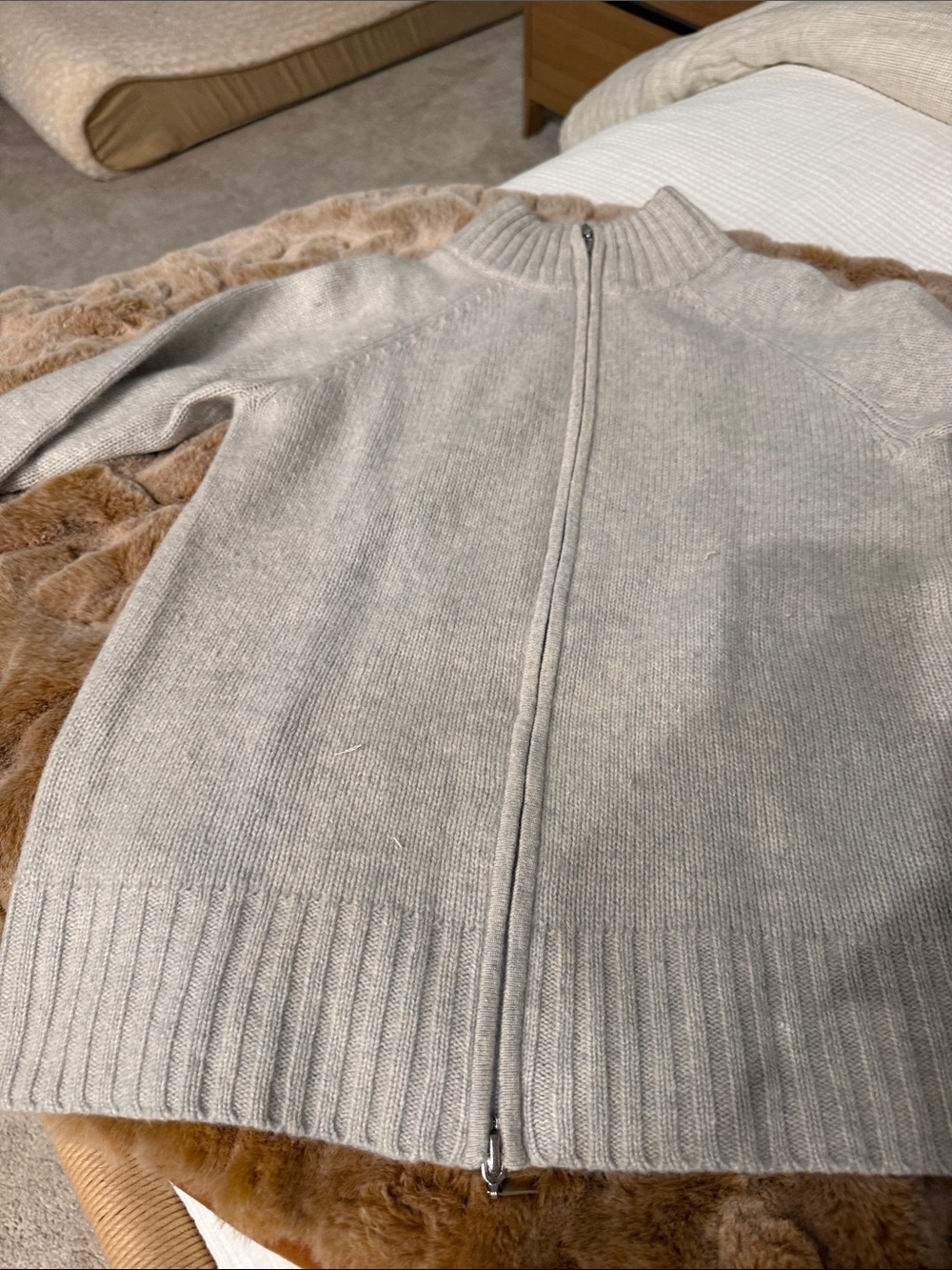 Lord & Taylor Light Gray Zip-Front Sweater Cardigan - Picture 3 of 6